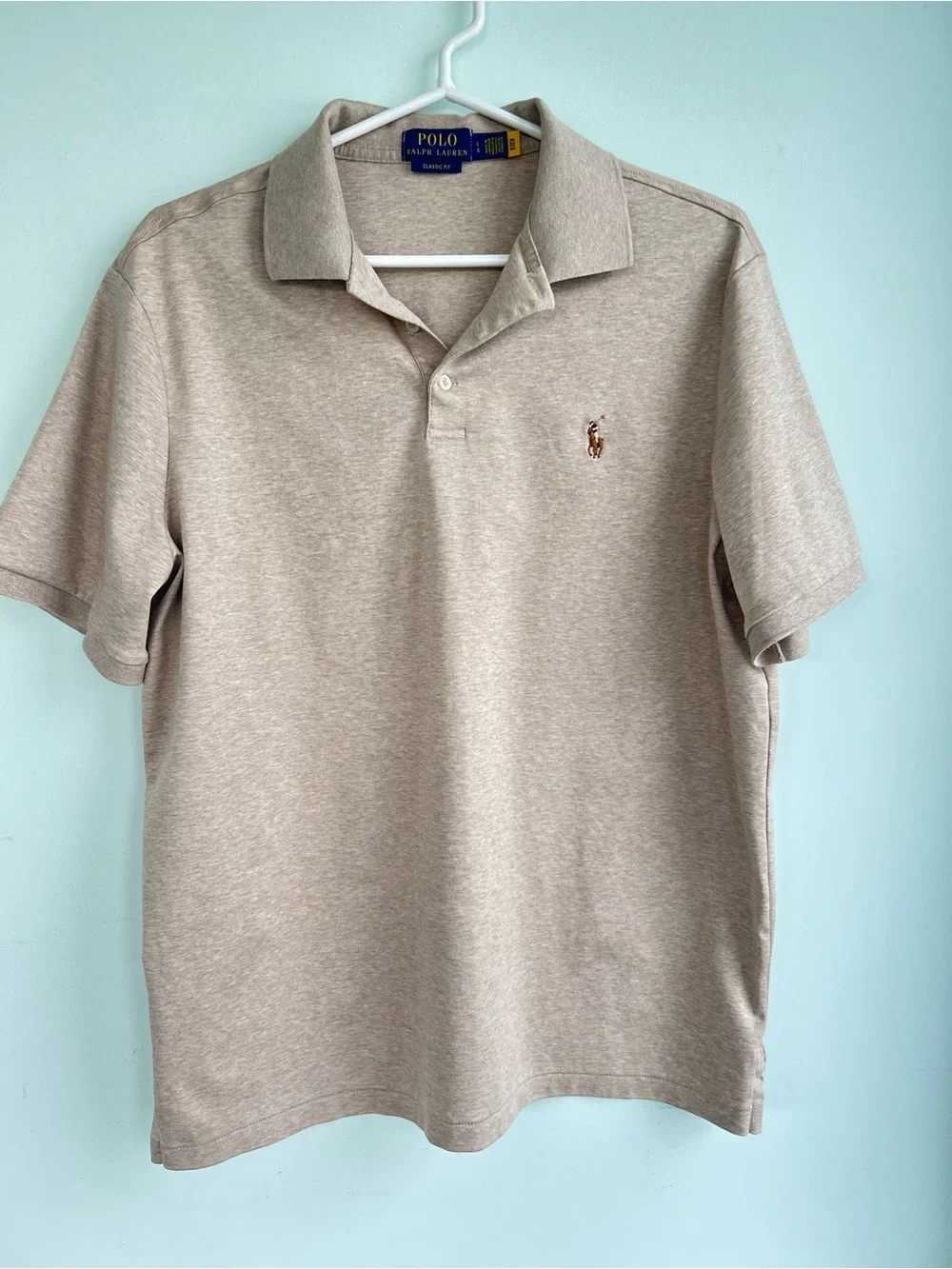 Ralph Lauren Men's Light Beige Polo Shirt with Embroidered Pony large